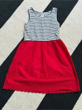 Gap Kids Girls L 10 French Striped Red Eyelet Cotton Dress